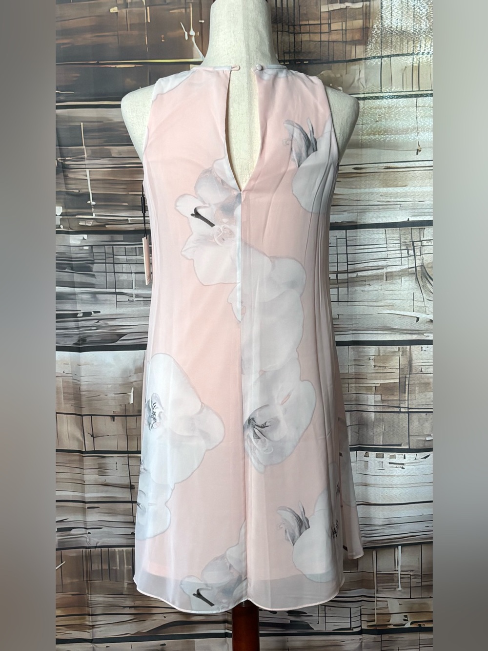 Calvin Klein NWT Blush Pink Floral Chiffon Trapeze Shift Dress Size 2 - Picture 3 of 15